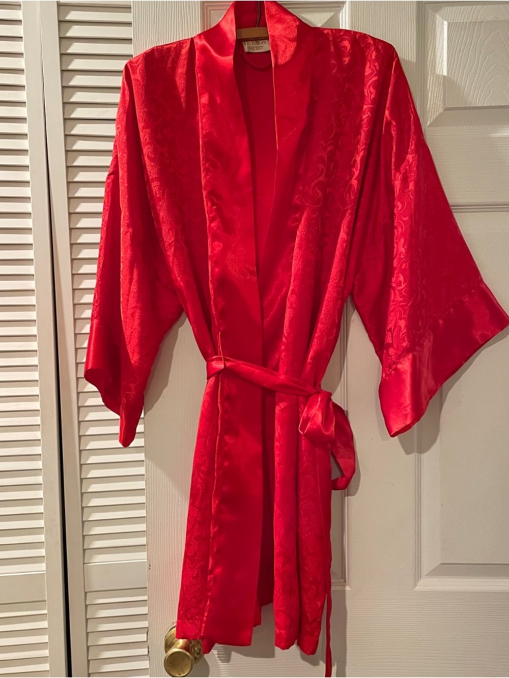 Victoria's Secret Red Satin Jacquard Kimono Robe Belted One Size OS